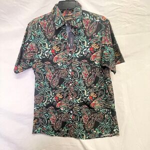 Cremieux Premium Denim Black with Paisley Short Sleeve Men's Shirt M New